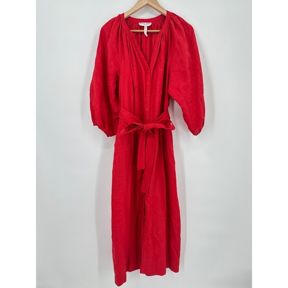 Apiece Apart Dresses & Skirts - Apiece Apart Mitte Chili Red Linen Button‎ Front Shift Midi Dress Belted Size 4
